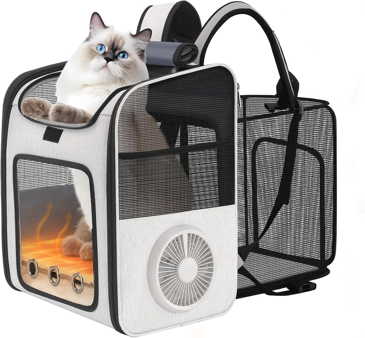 Cat Backpack Carrier with Cooling Fan & Heating Pad up to 18 Lbs