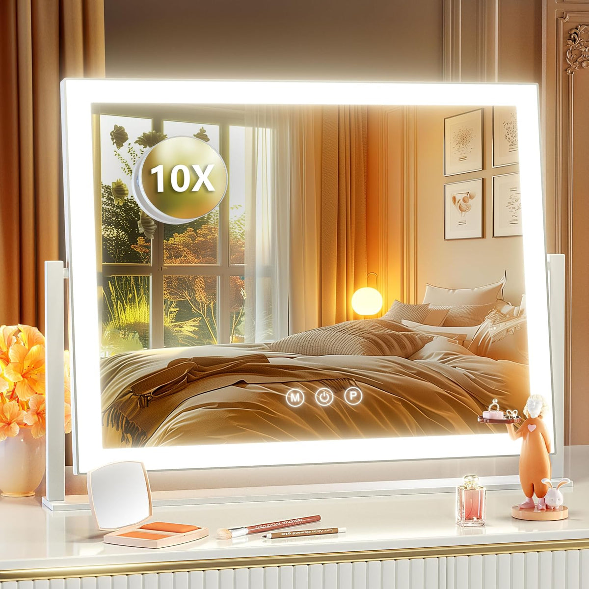 Gvnkvn 17.3 X13 in Lighted Makeup Mirror, 10X Magnifiers