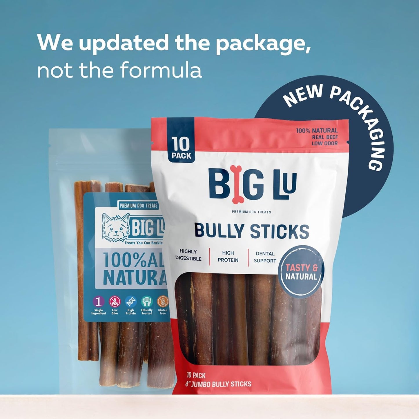 Big Lu - 5-6 Inch Stuffed Beef Jerky Sticks for Dogs, 20 Count, Premium All-Natural Gullet Chews, High-Protein, Easily Digestible, Supports Dental Health and Joint Mobility