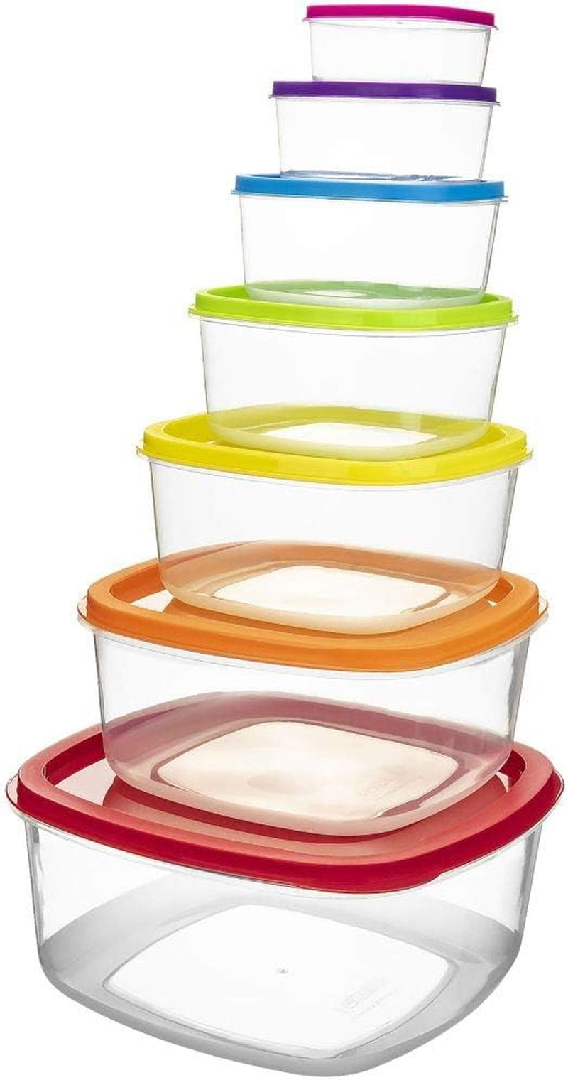 Southern Homewares Rectangle Food Storage Containers Set of 7 – Colorful Containers with Snap-On Lids for Kitchen Organization