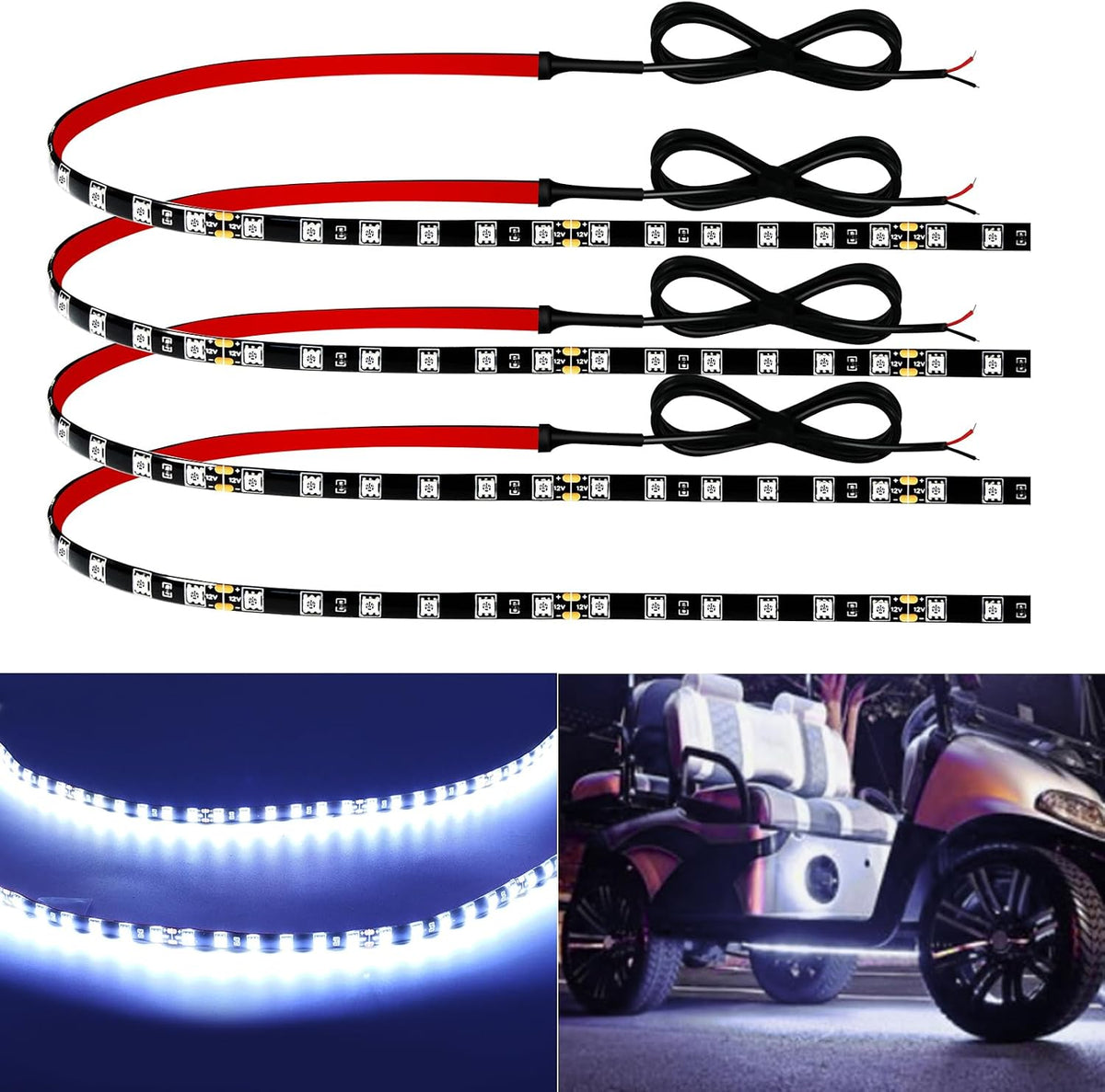 Keiurot 12V Led Light Strip for Cars White Led Strip Lights 24Inch 4Pack