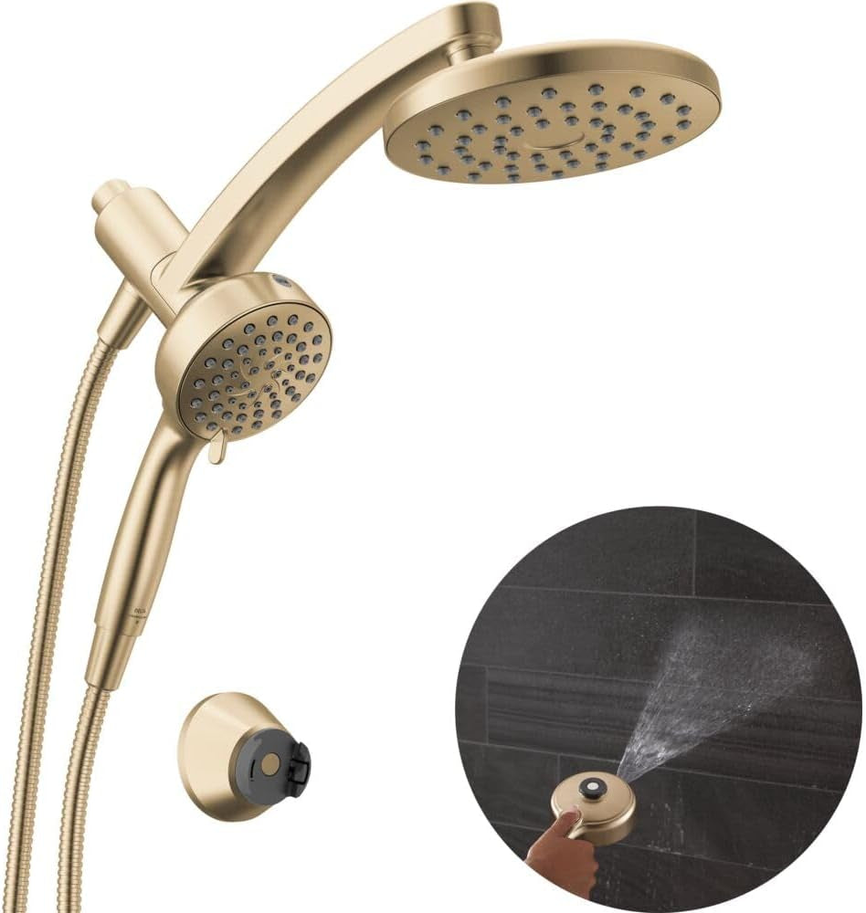 Delta 6-Setting Pivotpro 3-In-1 Combination Shower Head with Proclean Spray, Brushed Gold round Shower Head Rainfall with Handheld Spray, 1.75 GPM, Champagne Bronze 75649CZ