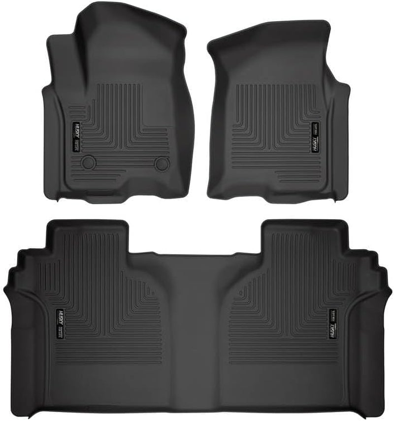 Husky Liners Weatherbeater Floor Mats | Fits 2019 - 2025 Chevrolet Silverado & GMC Sierra 1500; 2020-2025 Silv./Sierra 2500/3500 Crew Cab W/Carpet & Underseat Stg | Front & 2Nd Row, 3-Pc Black - 94021