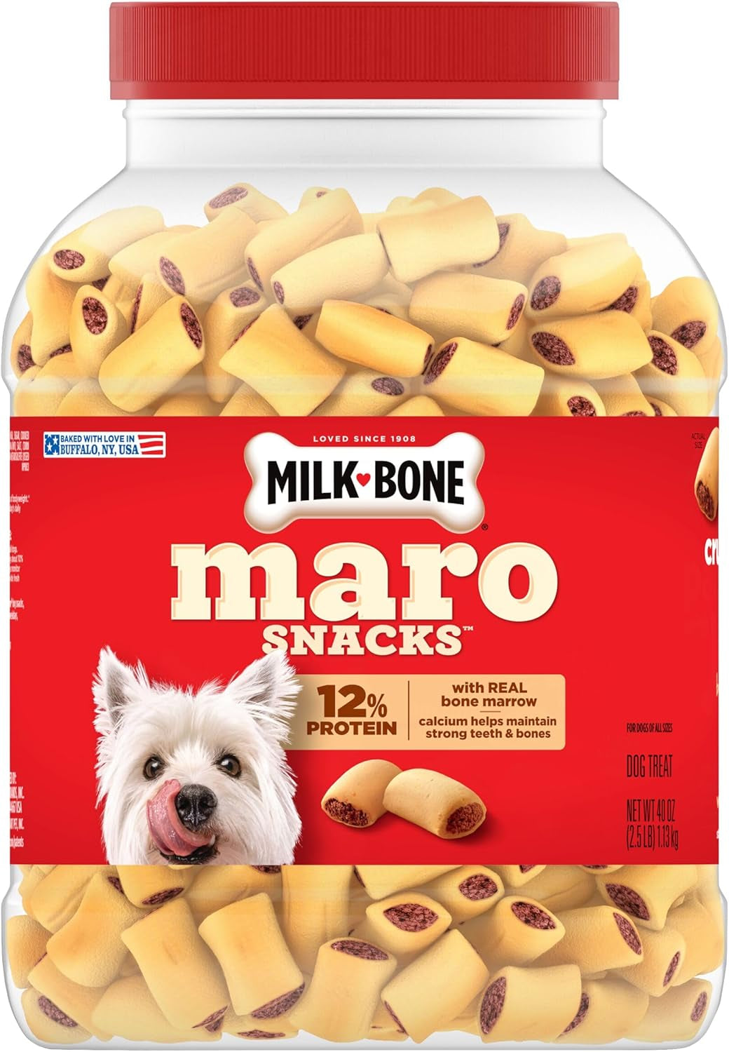 Milk-Bone Marosnacks Small Dog Treats with Real Bone Marrow, 40 Oz. Canister