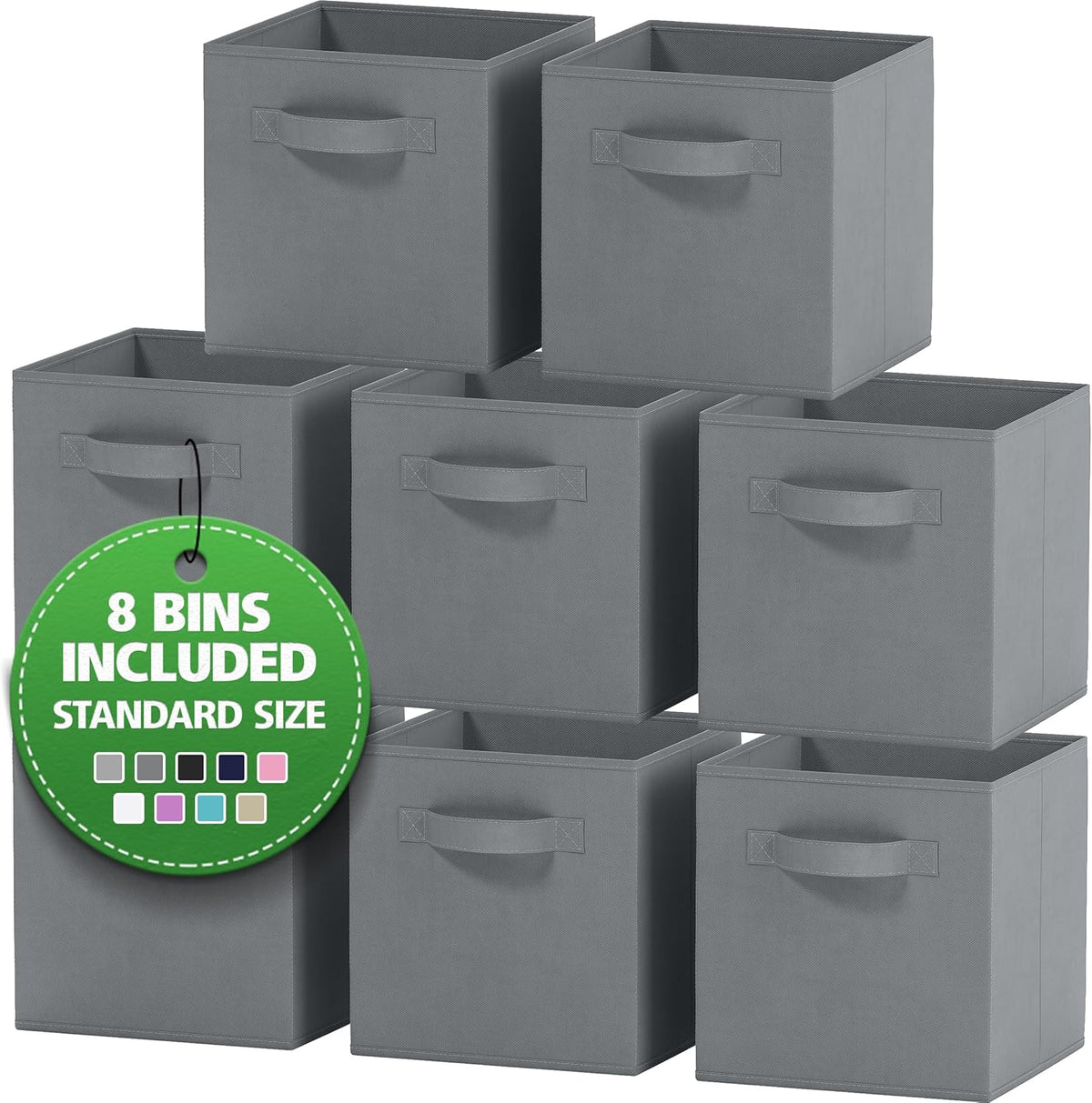 Storage Cubes Pack of 8 - Standard Size Cube Storage Bin 10.5X10.5X11 with Dual Handles for Easy Carrying- Fabric Storage Bins Collapsible (Grey)