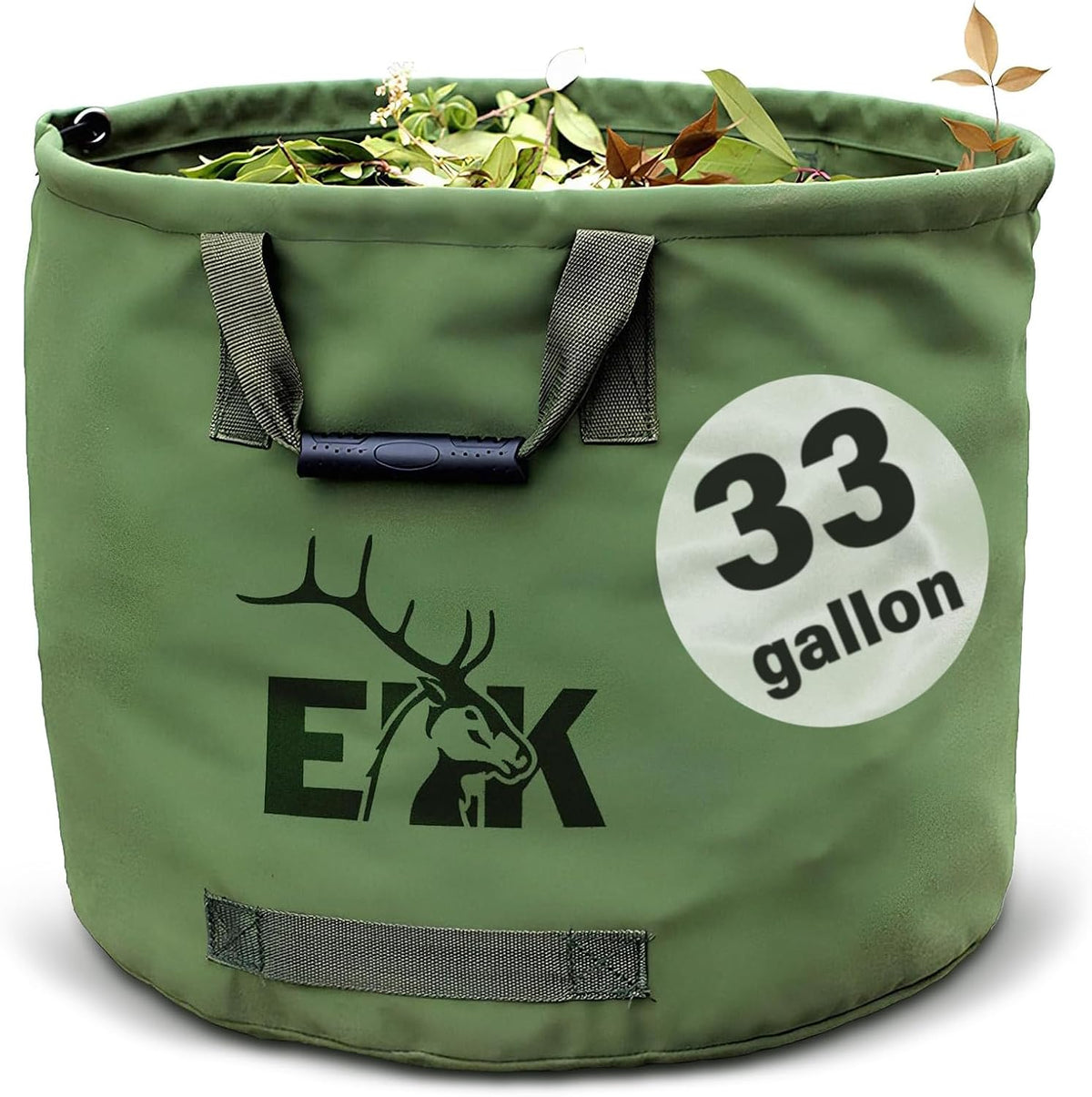 ELK 33-Gallon Non Self-Standing Multipurpose Garden Leaf Waste Bag - Durable Canvas for Yard Cleaning, Harvesting, and Storage - Heavy Duty with Rubber Handles and PVC Elastic Bone - 22" W X 18" H