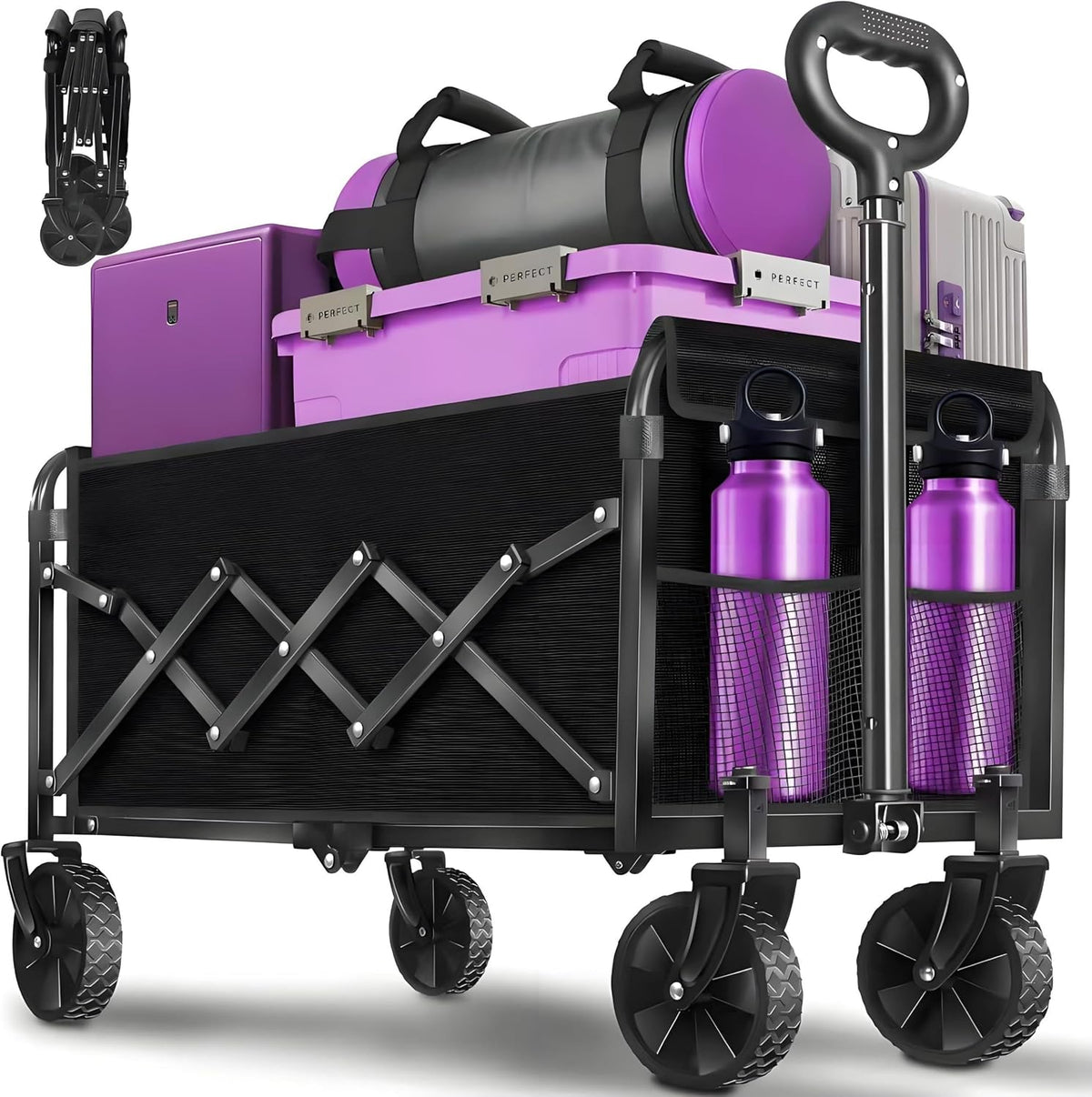 Wagons Carts Foldable, 280 Lbs Collapsible Wagon with Wheels for Camping