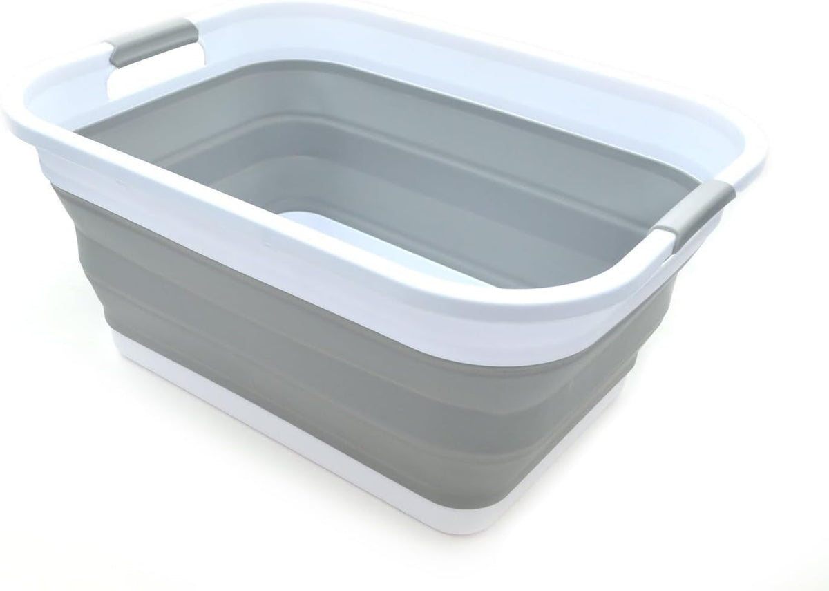SAMMART 41L (10.8 Gallon) Collapsible Plastic Laundry Basket-Foldable Pop up Storage Container/Organizer-Portable Washing Tub-Space Saving Hamper, Water Capacity: 32L (8.4 Gallon) (Rectangular, Grey)