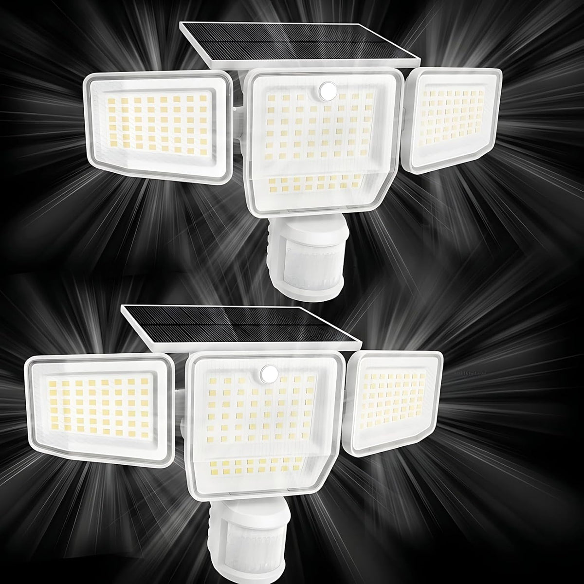 6000LM Solar Flood Lights Outdoor, 4 Heads with Large Motion Sensor