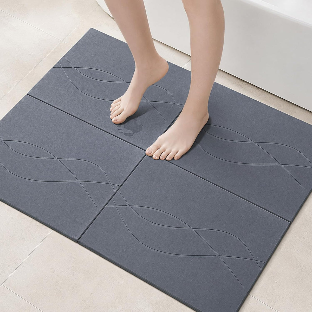 Extra Large Stone Bath Mat for Bathroom,31.5" X 23.6" Quick-Drying Diatomite Stone Shower Mat,Spliceable Design Instant Dry Technology Bath Mats Non-Slip Easy to Clean(Linear Dark Gray)
