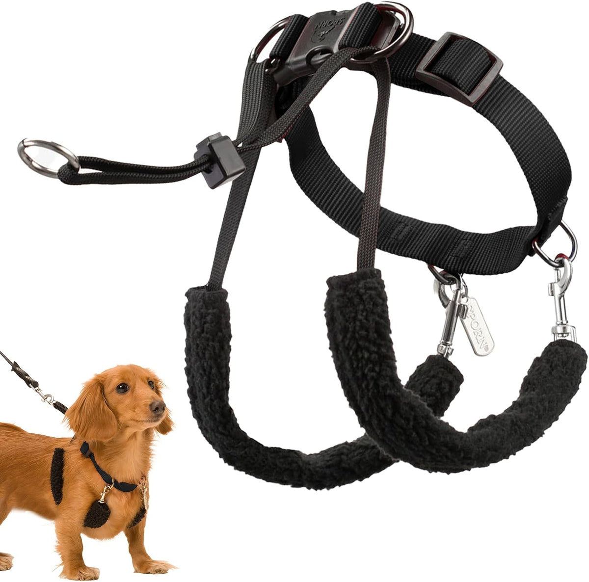 Sporn Original Dog Halter, No Pull Dog Harness, Durable Nylon Collar with Padded Restraint Sleeves for Small Breeds, No Choke Design, Adjustable Fit, Easy On/Off, Black, Small