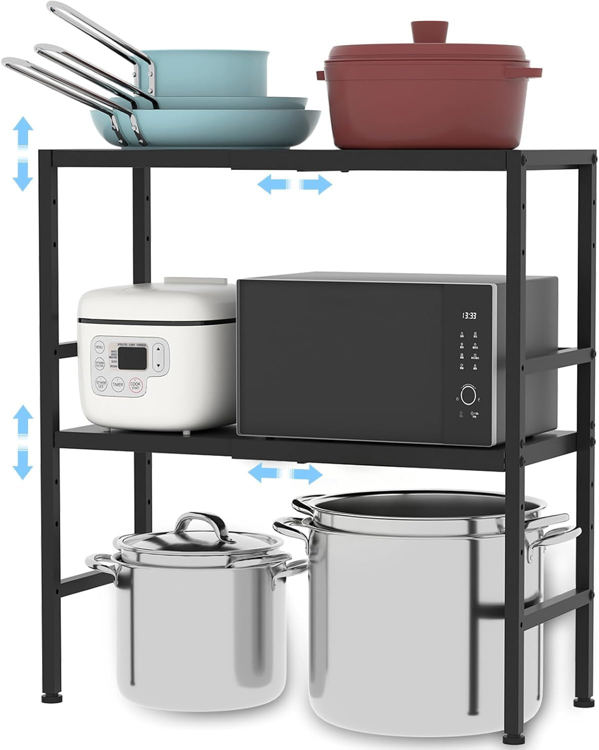 2-Tier Expandable Metal Storage Shelves, 150LBS Heavy Duty Shelving Units and Storage,Adjustable Utility Organization and Storage Shelf Rack for Kitchen Garage Laundry Bathroom Pantry Warehouse