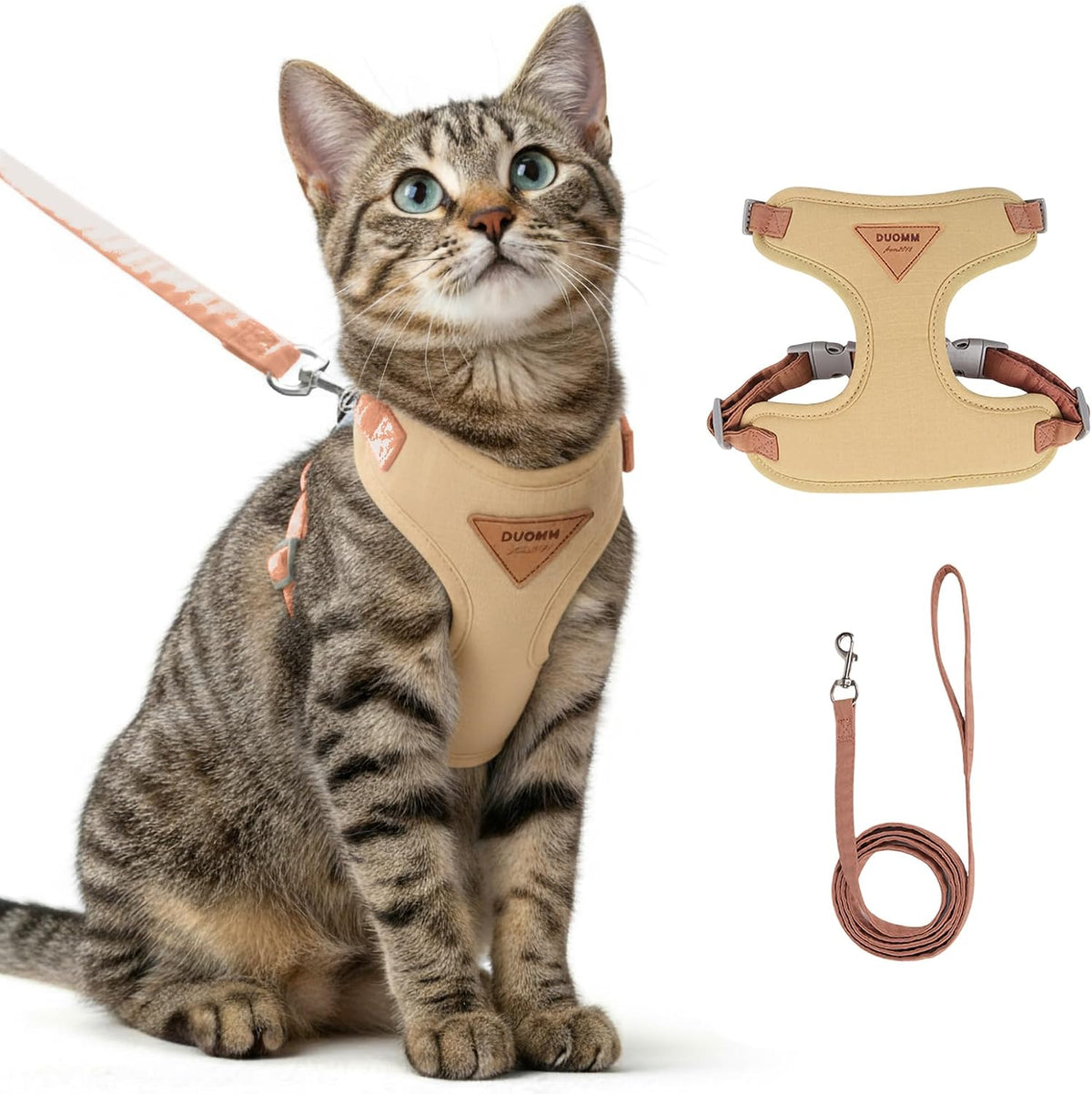 Escape-Proof Cat Harness and Leash Set - Adjustable and Comfortable - Ideal for Walking Cat Outdoors - Fits Kittens, Medium, and Large Cats (Beige, S)