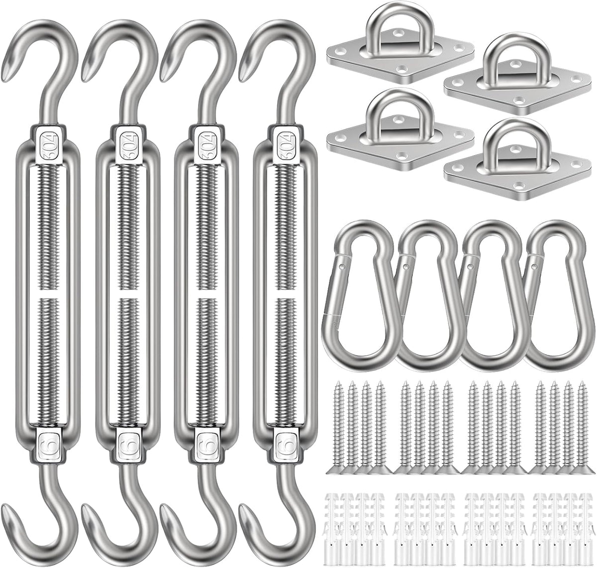 6 Inch Shade Sail Hardware Kit for Triangle Rectangle Installation, 304 Stainless Steel Shade Sail Hardware Accessories for Outdoor Patio Canopy Garden, Heavy Duty Fixing Attachment 44 Pcs