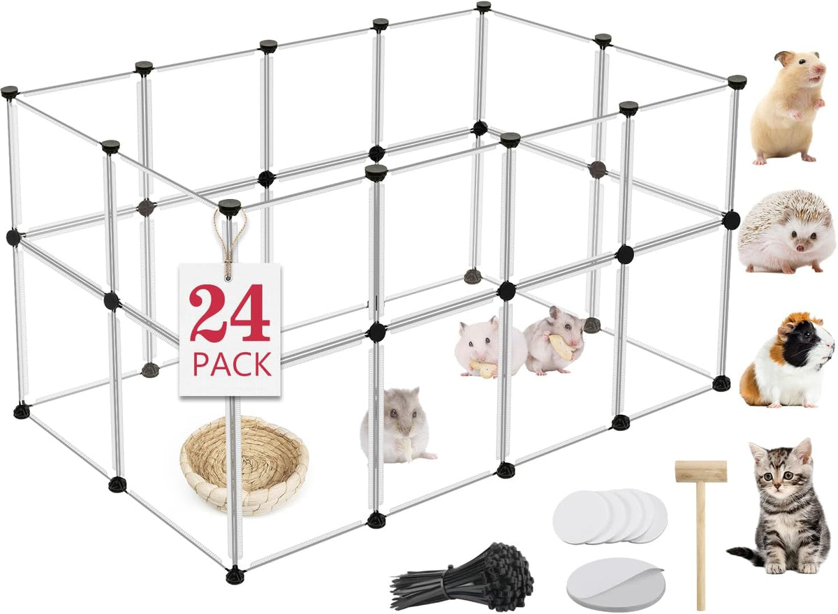 VISCOO 24 Panels Small Animals Playpen,48"X24"X28" Transparent Pet Playpen