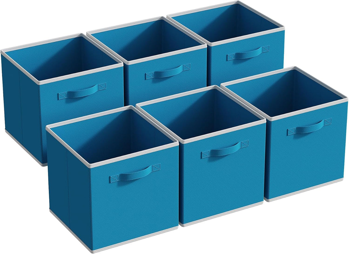 MAX Houser 6 Pack Foldable Fabric Storage Bins with Dual Handles, Blue