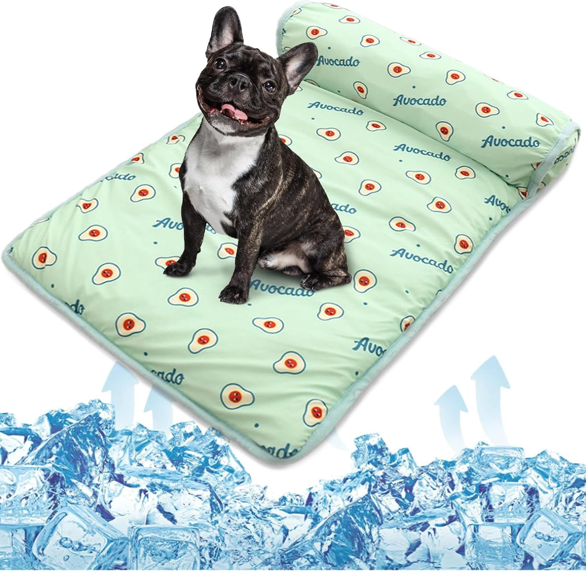 PUMYPOREITY Cooling Dog Bed, Pet Cooling Mat with Pillow, Ice Silk Cooling Dog Blanket, Self Cooling Pad for Cat,Dog, Washable Summer Pet Mat for Kennel, Crates, Sofa, Floor, Green, S