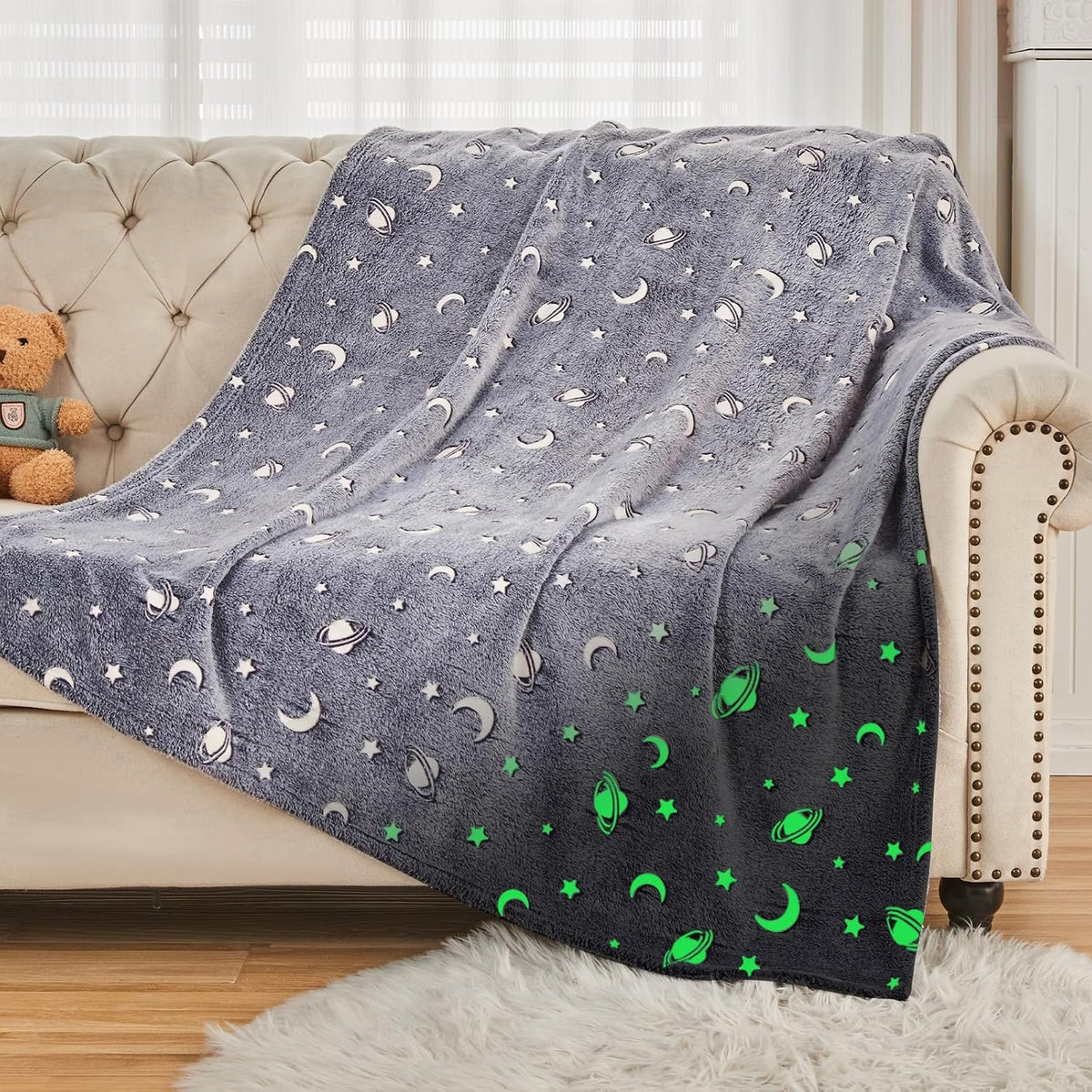 SOCHOW Glow in the Dark Galaxy Stars Throw Blanket 50 X 60 Inches, Grey