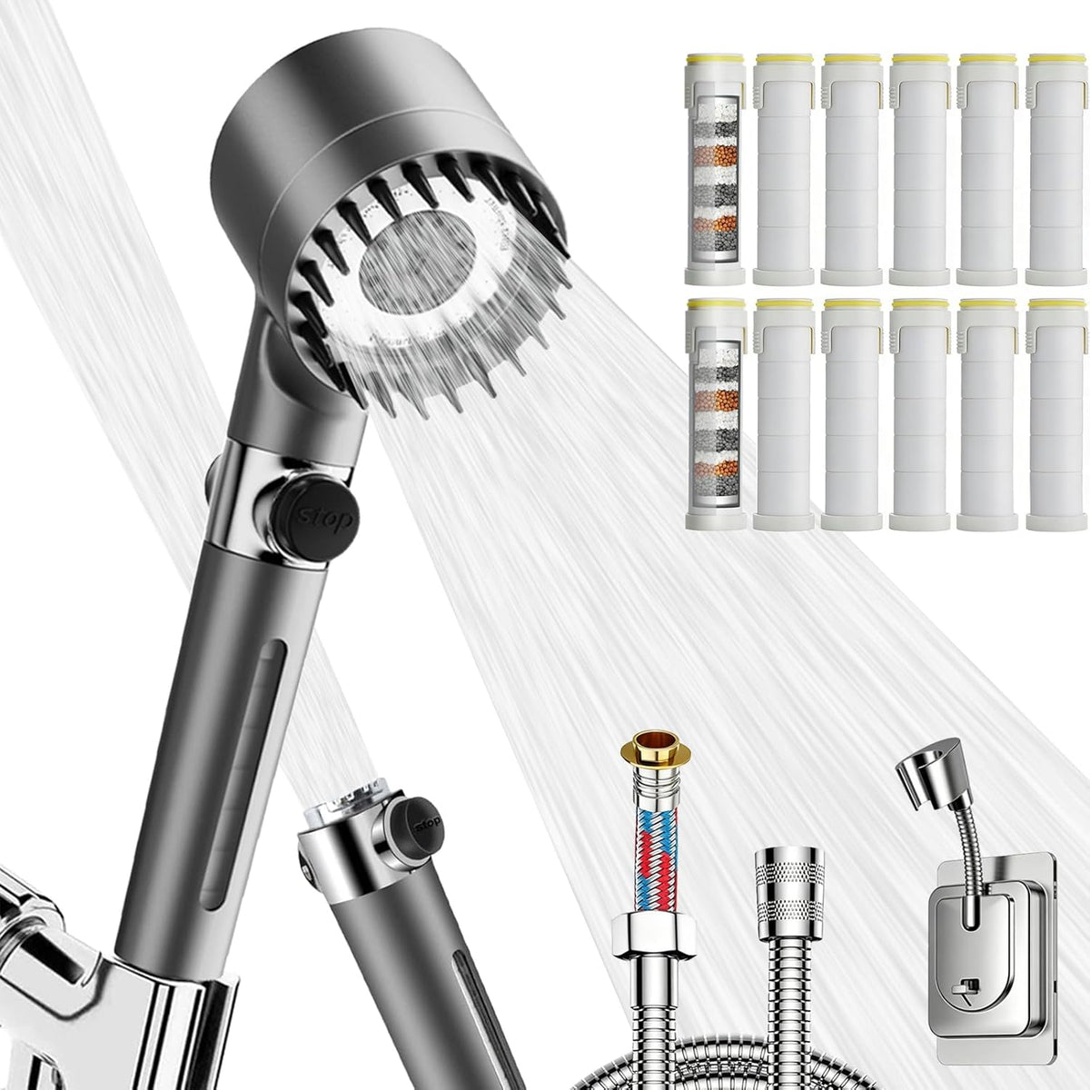 Ion High Pressure Filtered Shower Head with Handheld & Hose for Hard Water
