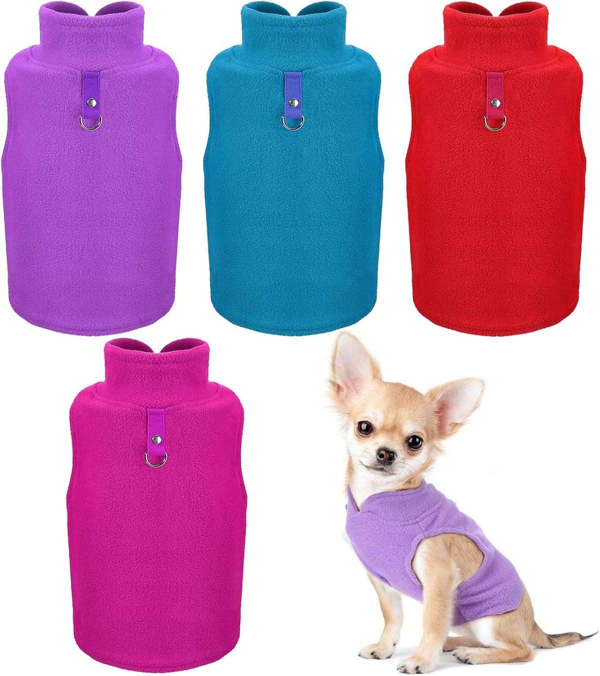 Satinior 4 Pcs Stretch Fleece Dog Sweater, M, Purple, Blue, Rose, Red