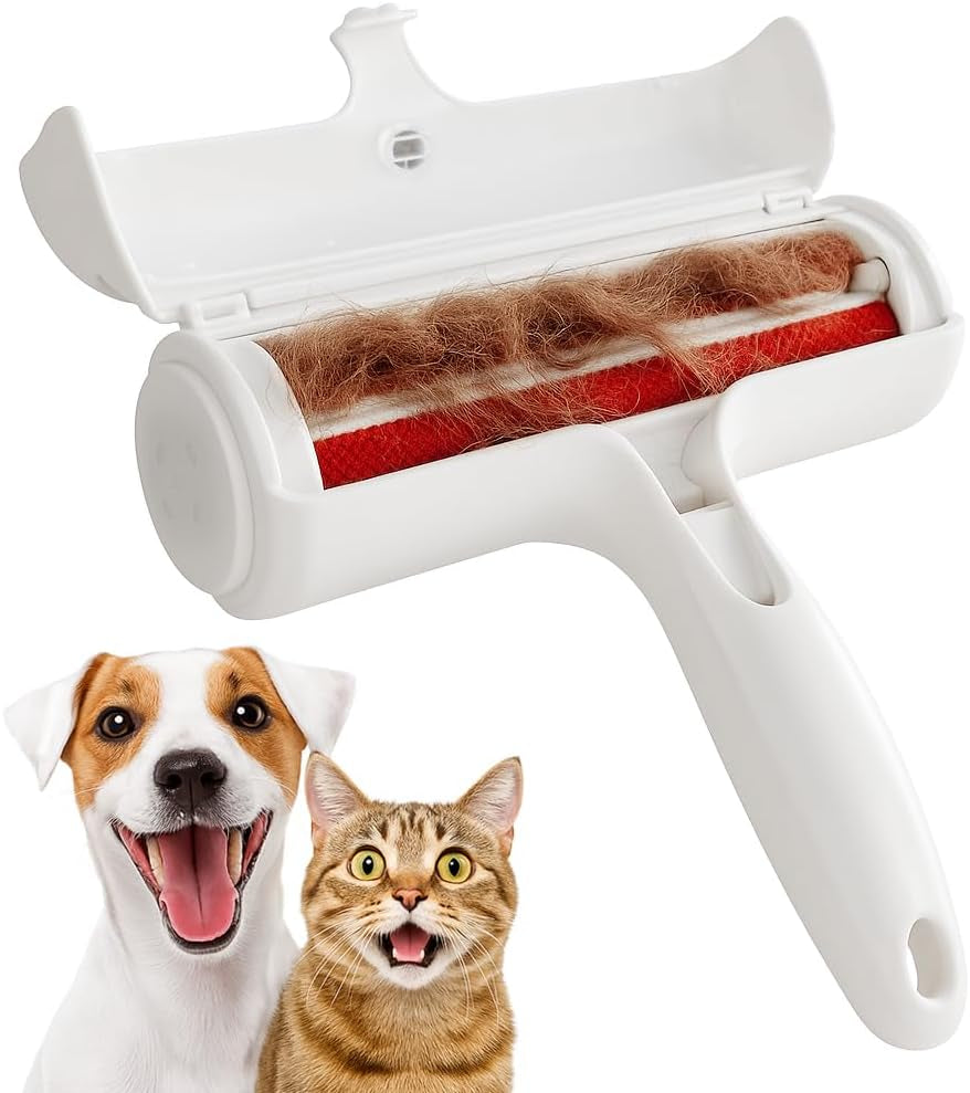 Pet Hair Remover Roller - Lint Roller for Pet Hair - Self Cleaning Dog & Cat Hair Remover - Remove Dog, Cat Hair from Furniture, Carpets, Bedding, Clothing and More. White