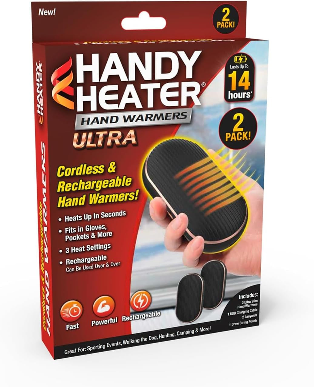 Handy Heater Hand Warmers Ultra, Rechargeable Hand Warmer, 2 Pack