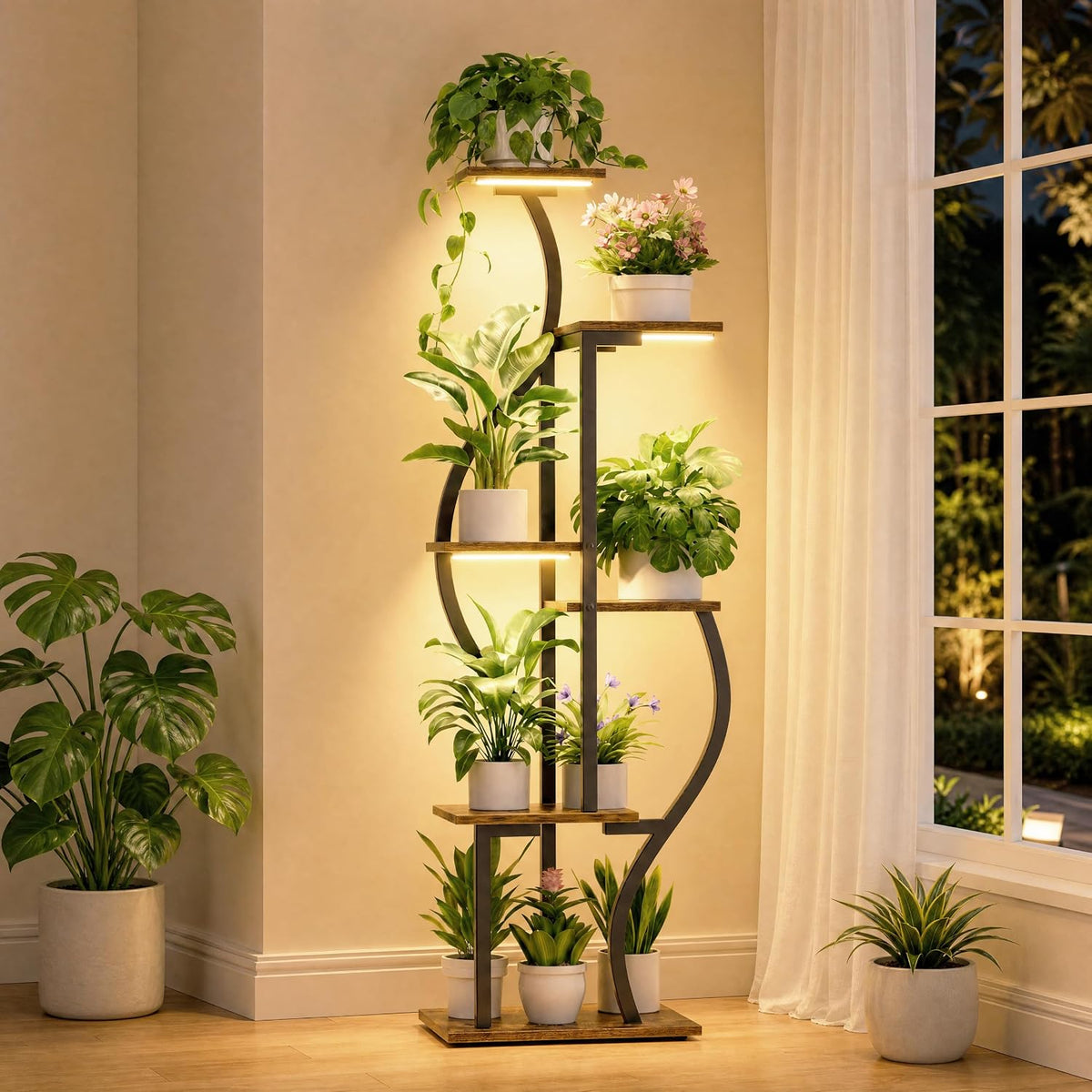 Plant Stand Indoor with Grow Lights, 6 Tiered Corner Plant Shelf Indoor