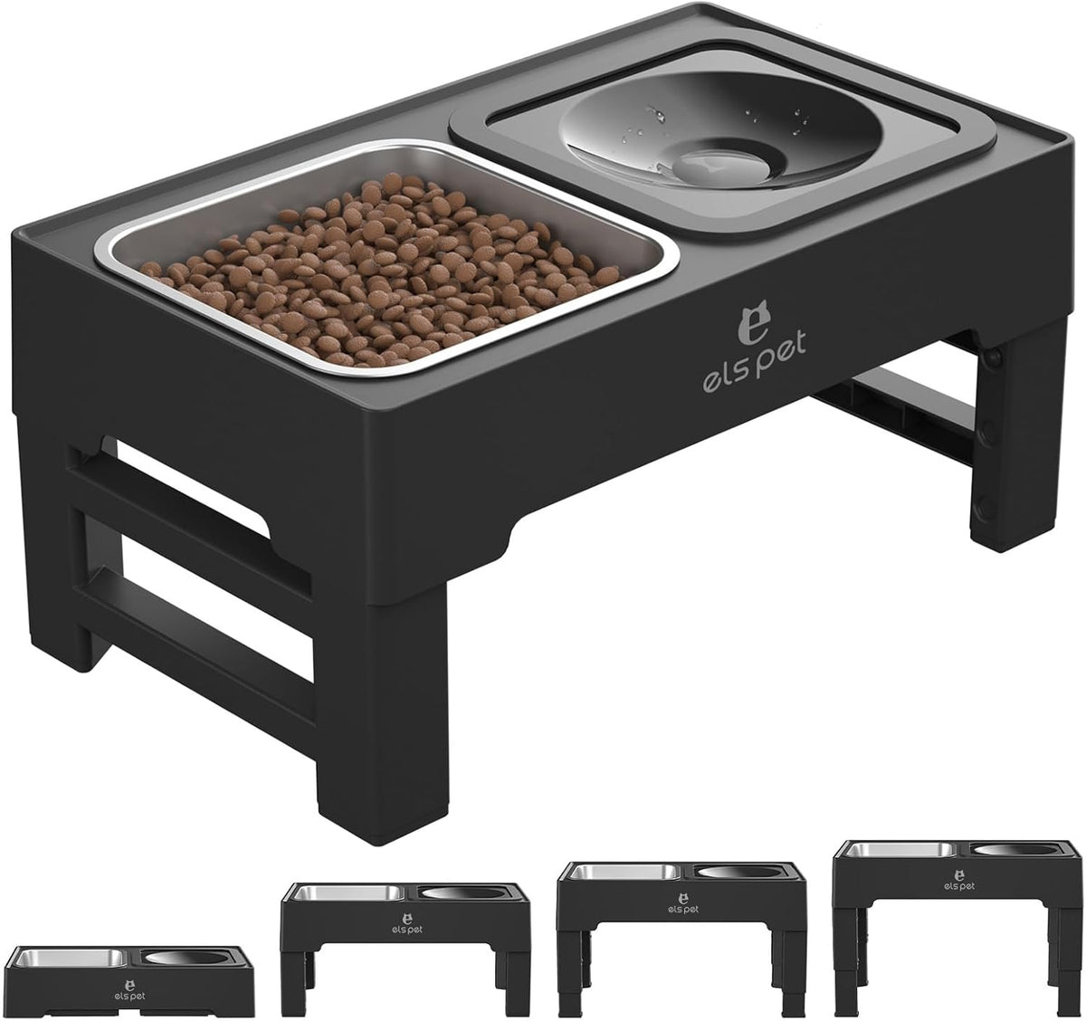 ELS PET Elevated Dog Bowls, No Spill Water Bowl and Stainless Steel Feeder