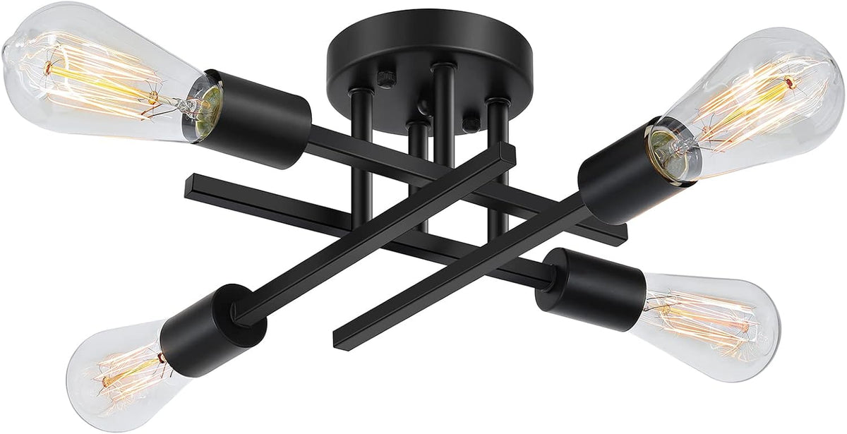 Sunrider Industrial 4-Light Semi Flush Mount Ceiling Light Fixture, Modern Farmhouse Lights Matte Black, Rustic Sputnik Chandelier for Bedroom Foyer