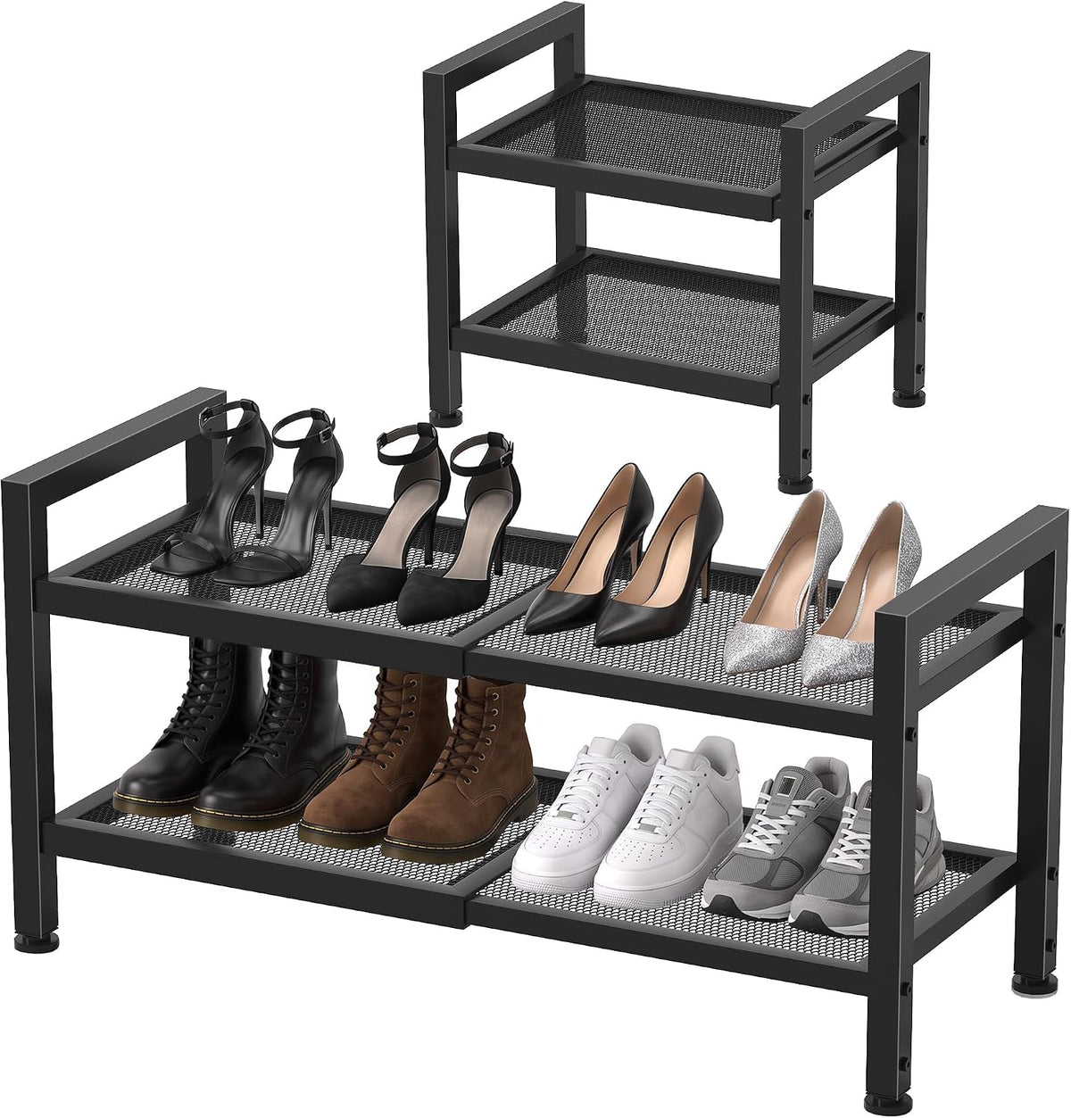 Expandable Shoe Rack for Closet, Entryway, 2-Tier Shoe Storage, Black