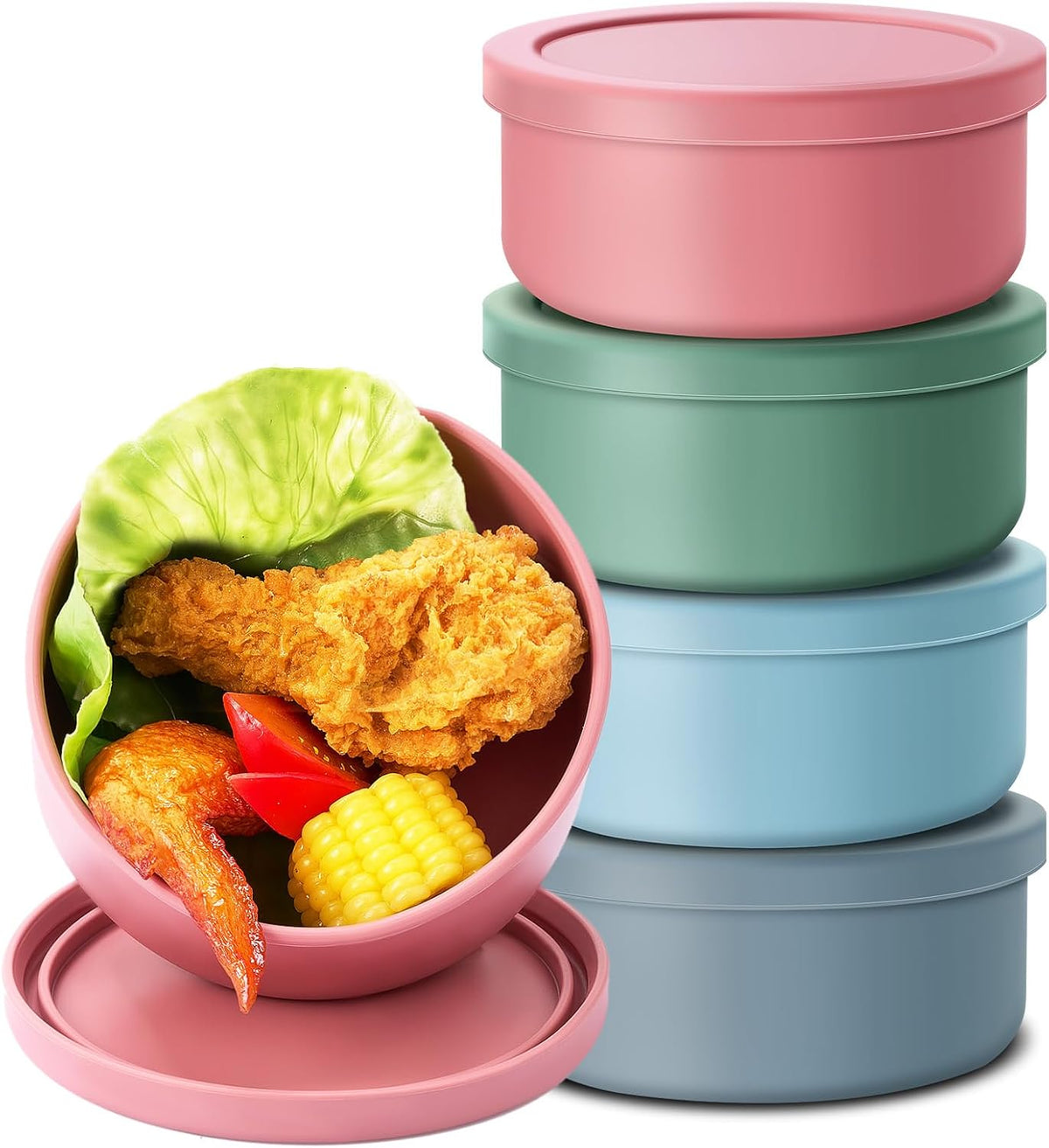 4 Pcs 24 Oz Silicone Food Containers with Lids, Leakproof Lunch