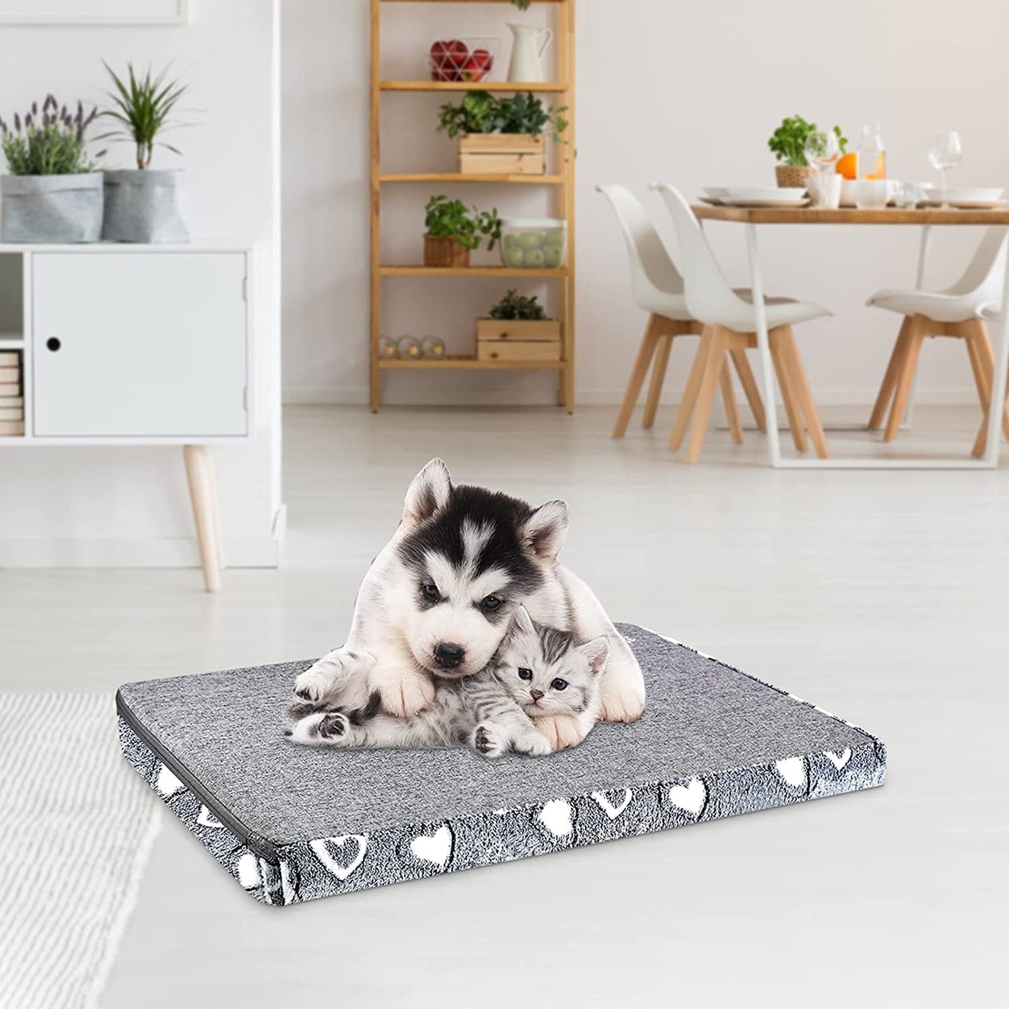 VANKEAN Reversible Cool and Warm Dog Bed Mat for Crates - Stylish Pad with Waterproof Inner Linings and Removable Machine Washable Cover, Firm Support for Small to Xx-Large Dogs, Grey