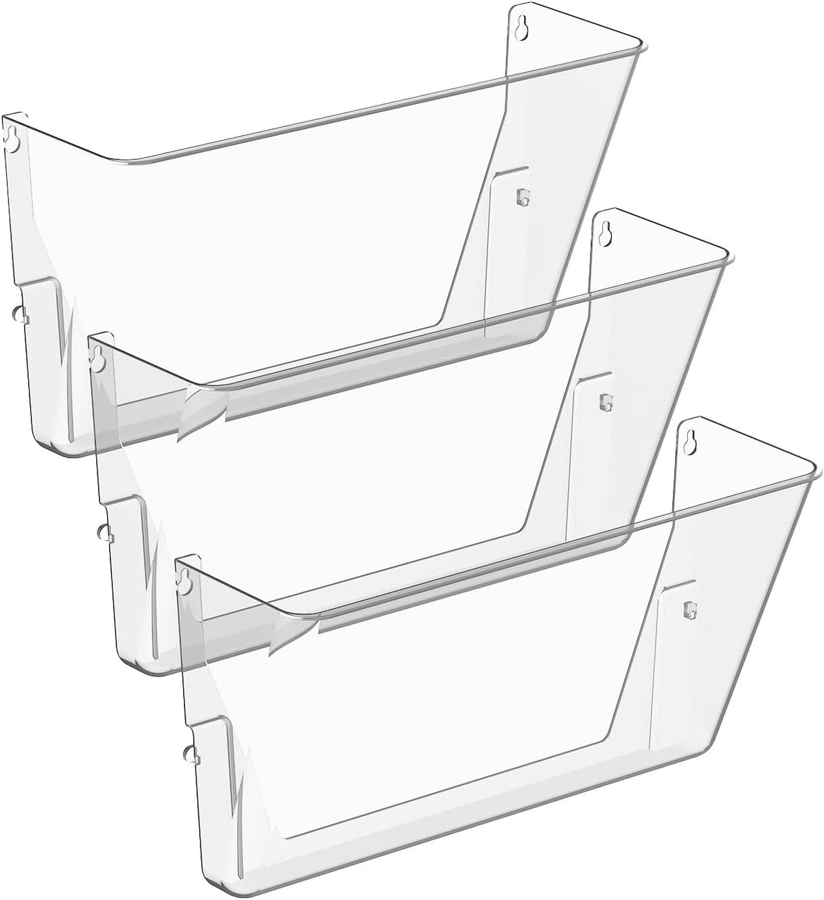 Clear Acrylic Single Pocket, Plastic Hanging Wall Mount File Holder for Office Home (Clear, 3 Pack)