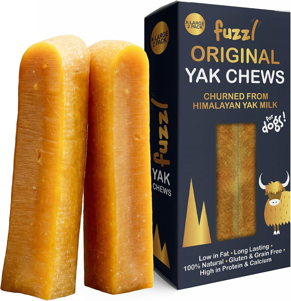Fuzzl XL Himalayan Yak Cheese Dog Chews - X Large 2-Pack 10.6Oz | Long Lasting Natural Treats for Large Dogs | 100% Rawhide Free, Grain Free & High Protein | XL, Giant Original Recipe