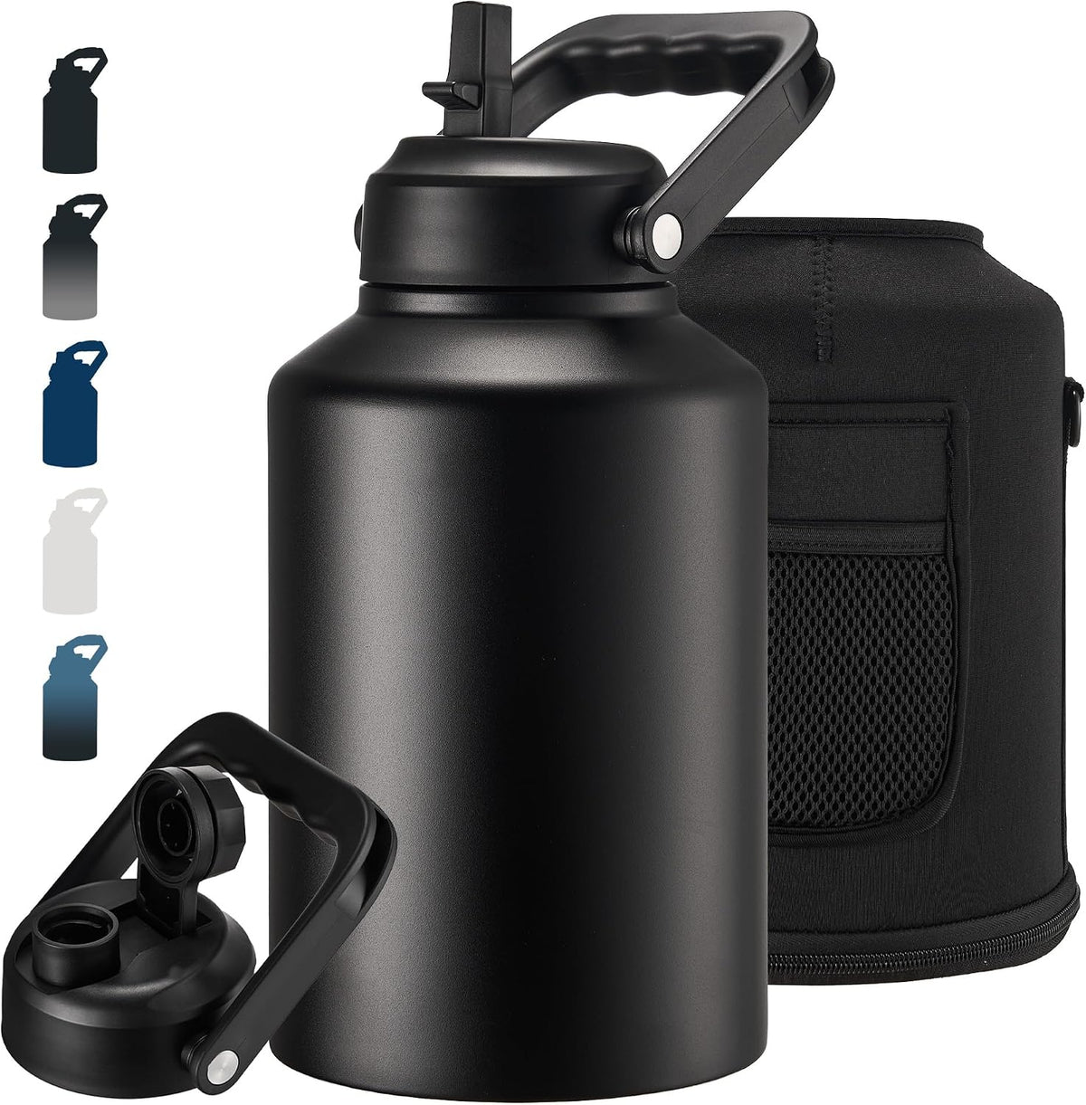 Fijinhom Insulated Gallon Jug, Large 128Oz Stainless Steel Insulated Water Bottles with Handle, Double-Wall Vacuum Insulation for Construction Sites, Camping and Hiking, Bag,Black