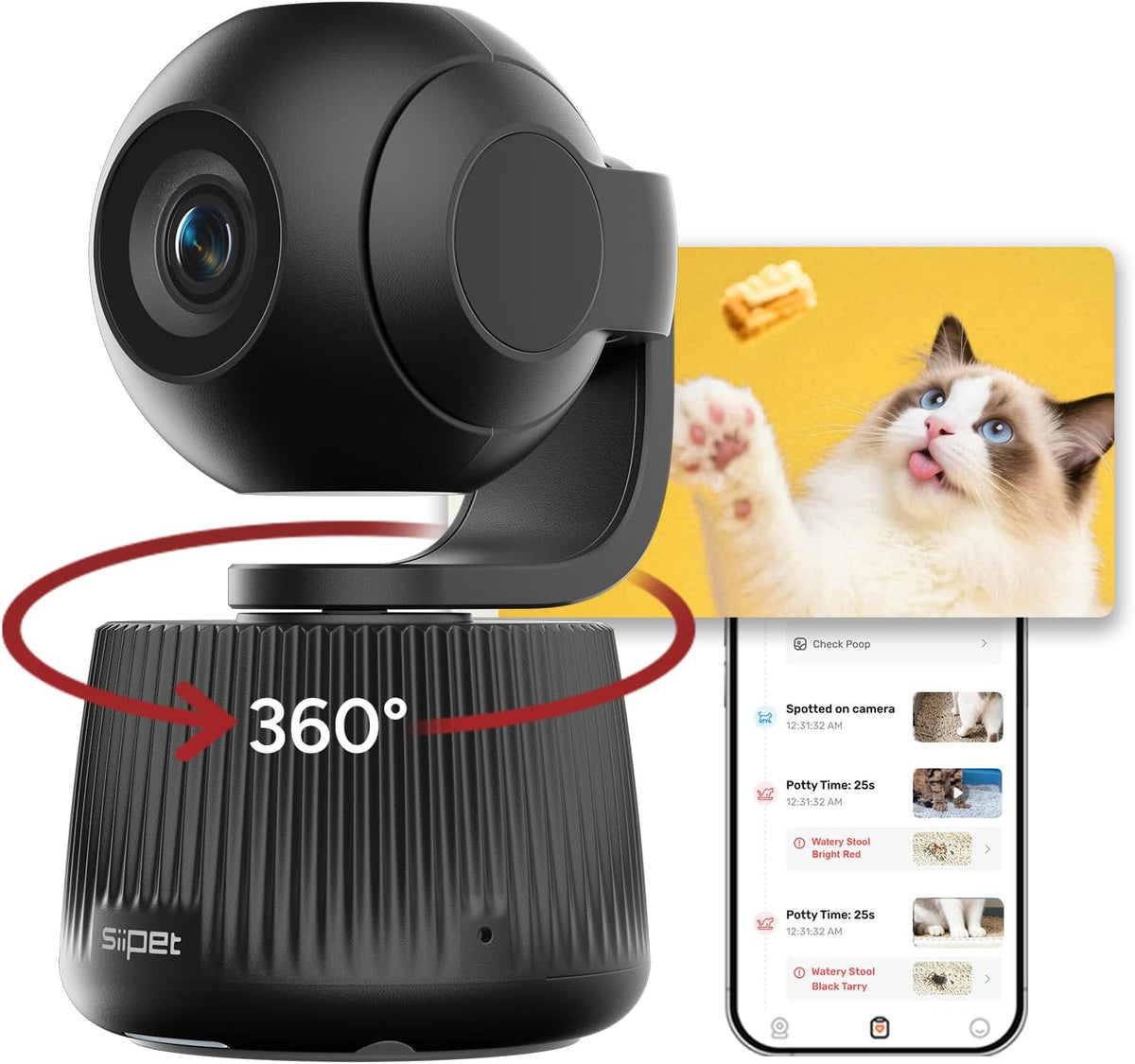 Pawtrack 4K Pet Camera with Auto Tracking, 360° Pan/270° Tilt, Behavior Alerts & Smart Pet Vlog & Two-Way Audio, Privacy Mode, Multi-Pet ID, 1080P Daily Recording Smart Pet Monitor