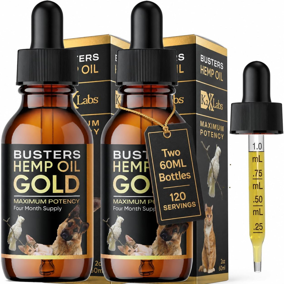 Buster'S Gold Hemp Oil for Dogs & Cats, Calm, Hip & Joint, 2-Pack