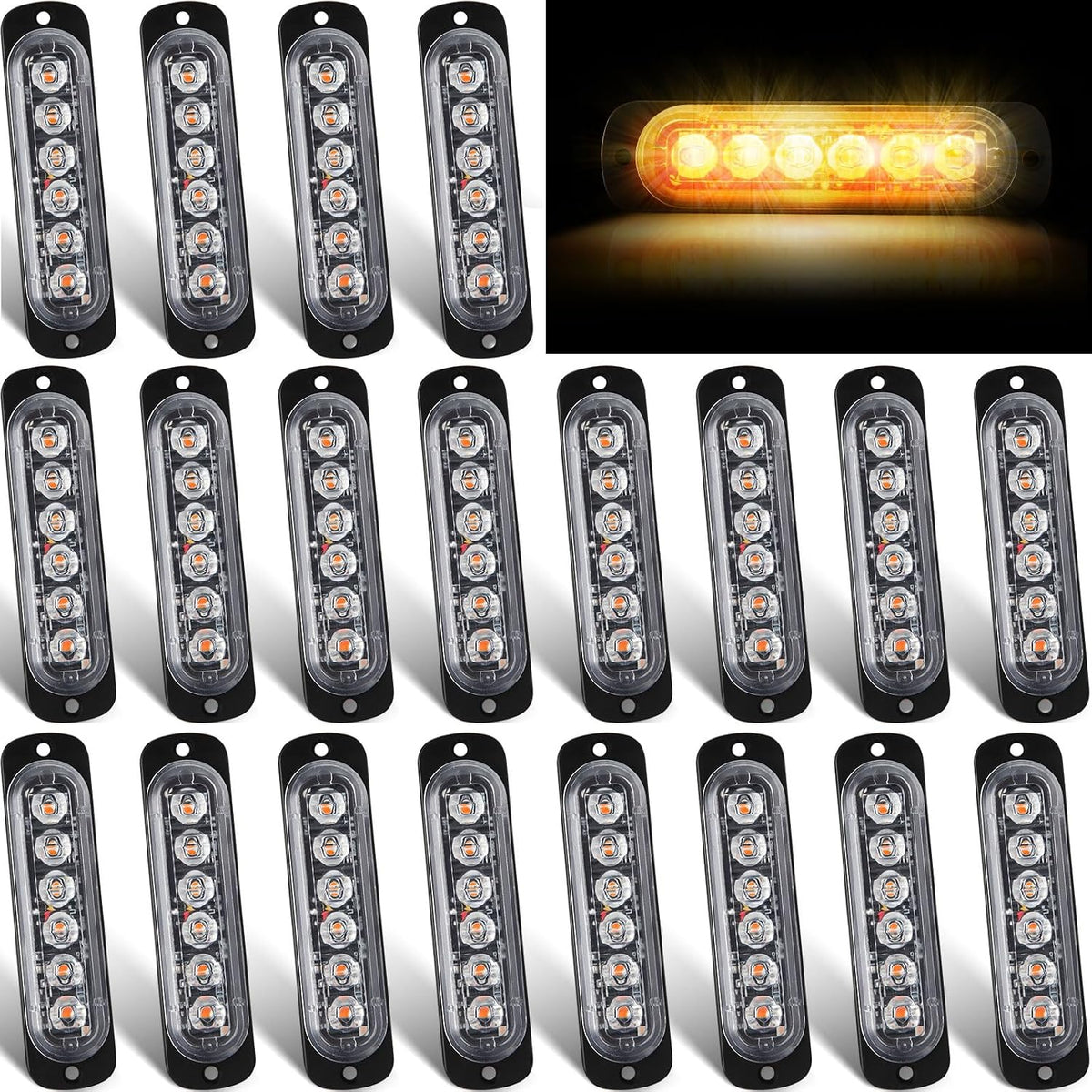 Tallew 20 Pack LED Emergency Strobe Lights for Trucks Amber 6 LED