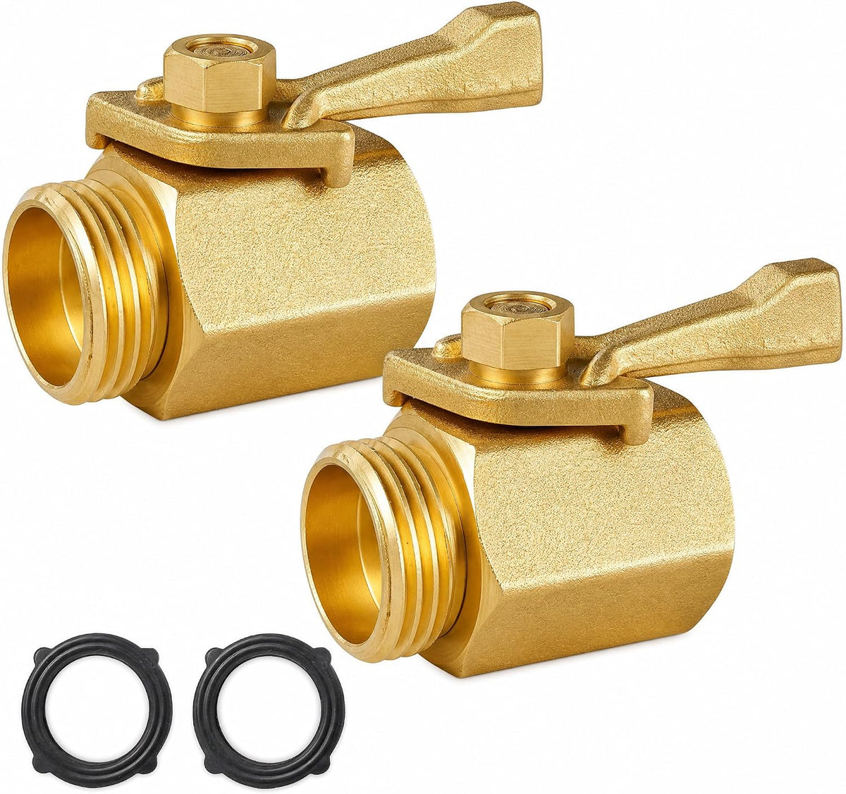 LIULO TOOL Brass Garden Hose Shut off Valve, 2 Pack Heavy Duty 3/4 Inch Solid Brass Garden Hose Connector, Water Shut off Valve with 2 Extra Rubber Washers