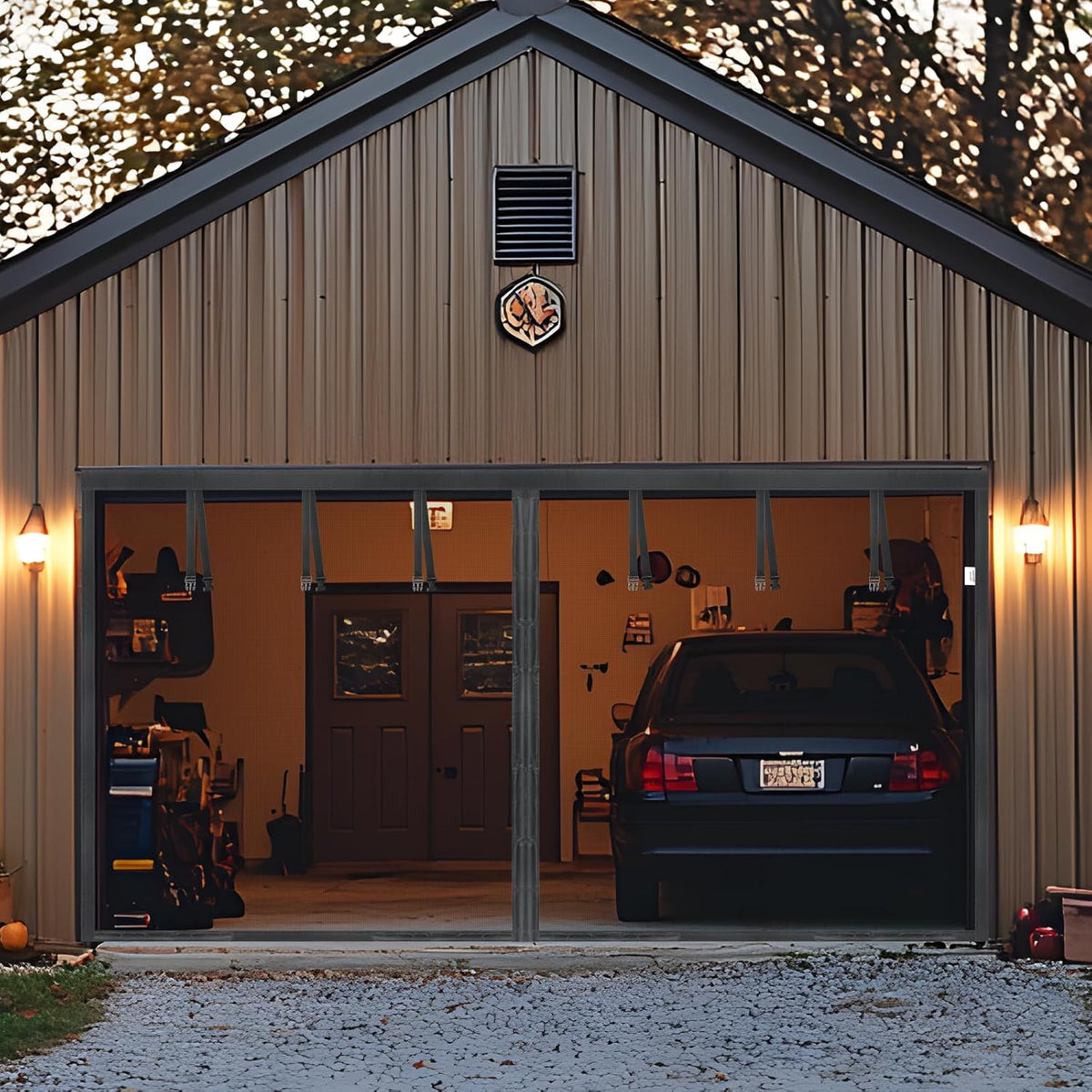 Heavy Duty Garage Door Screen for 2 Cars, Fits Door Size 16X7Ft, Magnetic Fiberglass Garage Screen Door with Reinforced Mesh, Self Sealing, Easy Install, Fresh Air Flow, Pet and Kid Friendly