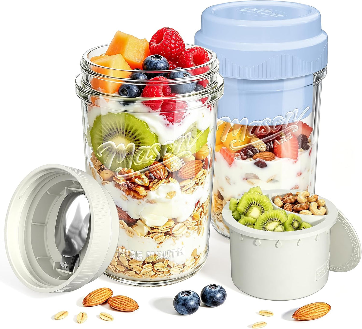 Syntic 2 Pack Overnight Oats Containers with Lids, 21 Oz Glass Jars
