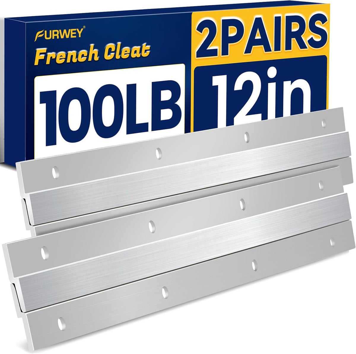 FURWEY Aluminum French Cleat with Screws, 12 Inch-2 Pairs, Support 80 Lbs