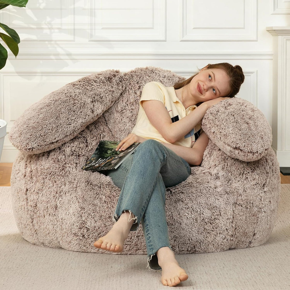 Achicsofar Bean Bag Chair for Adults Teens, Giant Fluffy Bunny Beanbag Sofa