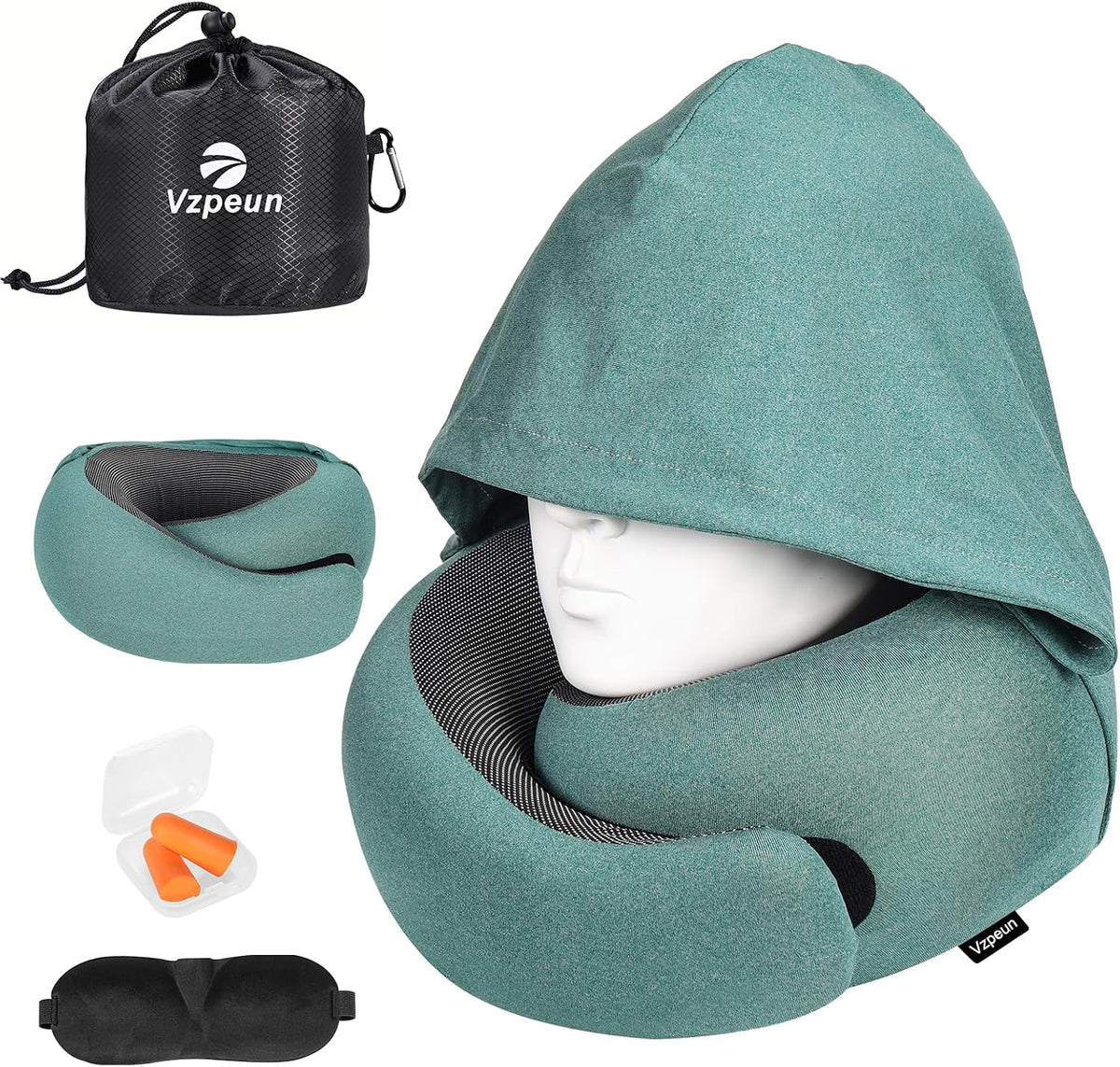 Travel Pillow - Hooded Neck Pillow Airplane Memory Foam Filling