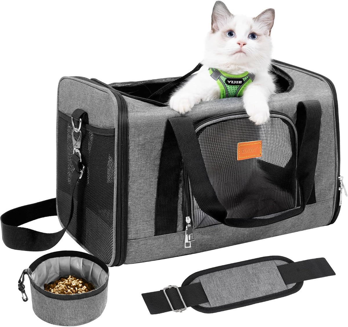 ROYPET Cat Carrier,Portable Pet Carrier Bag for Cats and Small Dogs,Foldable Soft-Sided and Scratch-Proof Mesh Cat Bag Pet Carriers,Airline Approved Pet Carrier,Pet Travel Carrier up to 15 Lbs,Grey