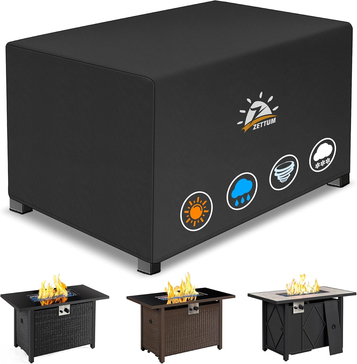Fire Pit Cover Rectangular 52 Inch - Outdoor Fire Table Cover Rectangle Heavy Duty & Waterproof, 600D Patio Propane Gas Firepit Cover Rectangular Fade & Weather Resistant - 52 X 34 X 24 Inch