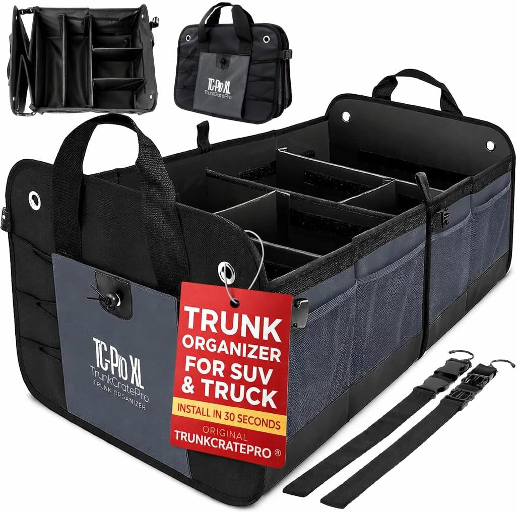 Car Trunk Organizer for SUV, Truck & Auto Cargo Storage, Foldable, Grey, XL