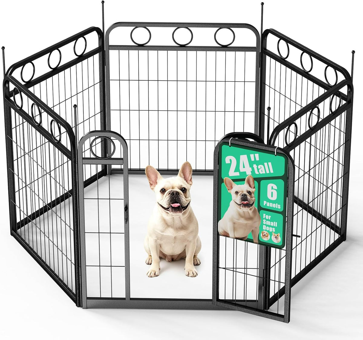 Dog Playpen Indoor Outdoor, 24 Inch 6 Panel Metal Dog Pen with Door, Foldable Pet Playpen Kennel Puppy Playpen Exercise Pen for Small Medium Dog,Playpen Fence for Outdoor RV, Camping, Yard, Garden