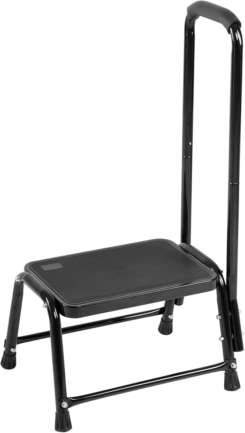 Step Stool with Handle for Adults,Seniors Heavy Duty Holds 350 Lbs.Stepping Stool for Elderly Adults, Attractive Black for Kitchen
