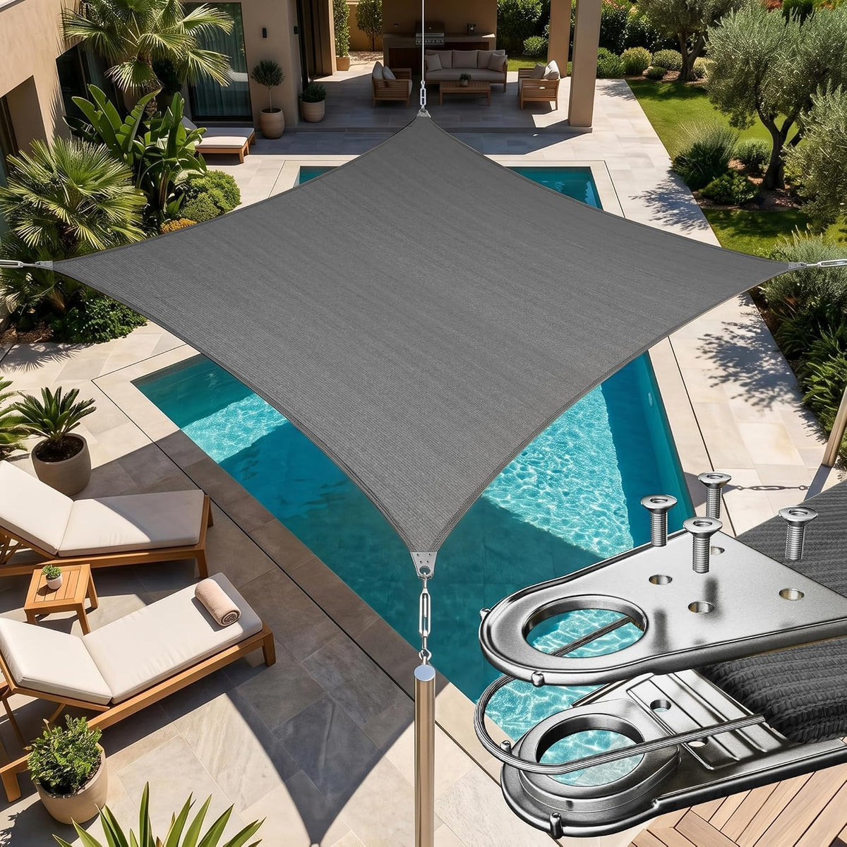Amgo 8' X 12' Grey Rectangle Super Ring Sun Shade Sail for Patio Backyard